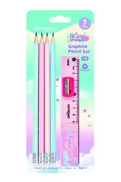 Set 4 lápices, sacapuntas, goma y regla Keyroad