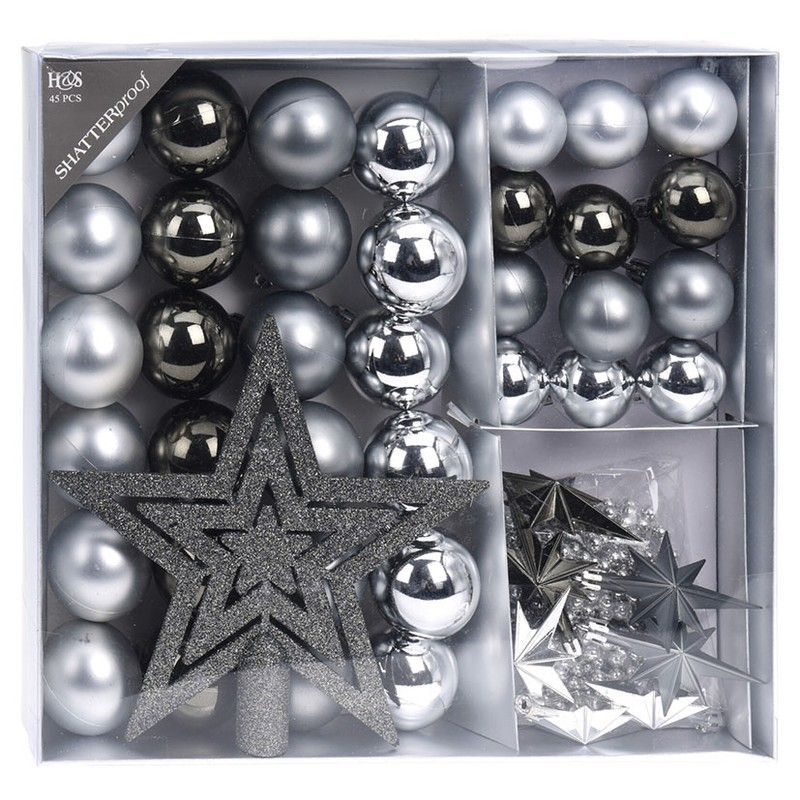 Set 45 adornos árbol grafito.