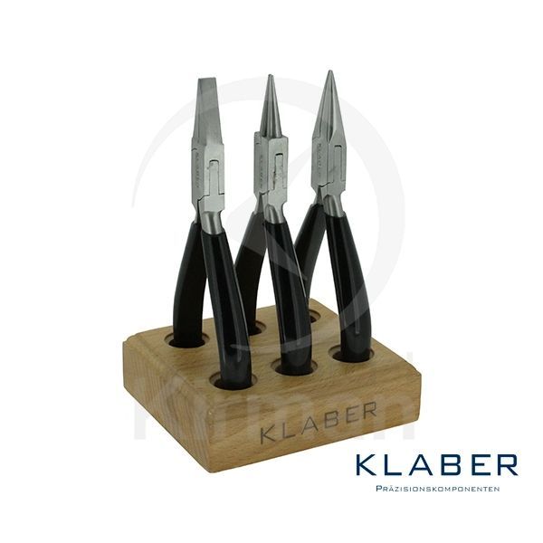 Set Alicate Acero Klaber 20015 (3) Alicates lisos+Base De Madera