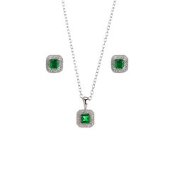 Set Colgante - Pendientes Plata 7,5mm SEC0004RHZV Circonita Verde Cuadrada