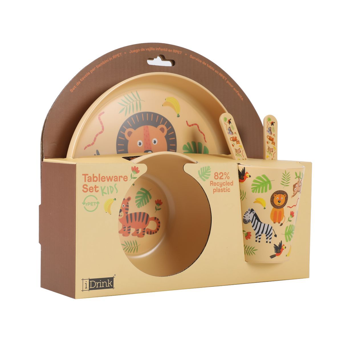 Set Comida para Niños con Taza, Cuenco, Plato y Cubiertos ANIMALS ITotal Idea Regalo