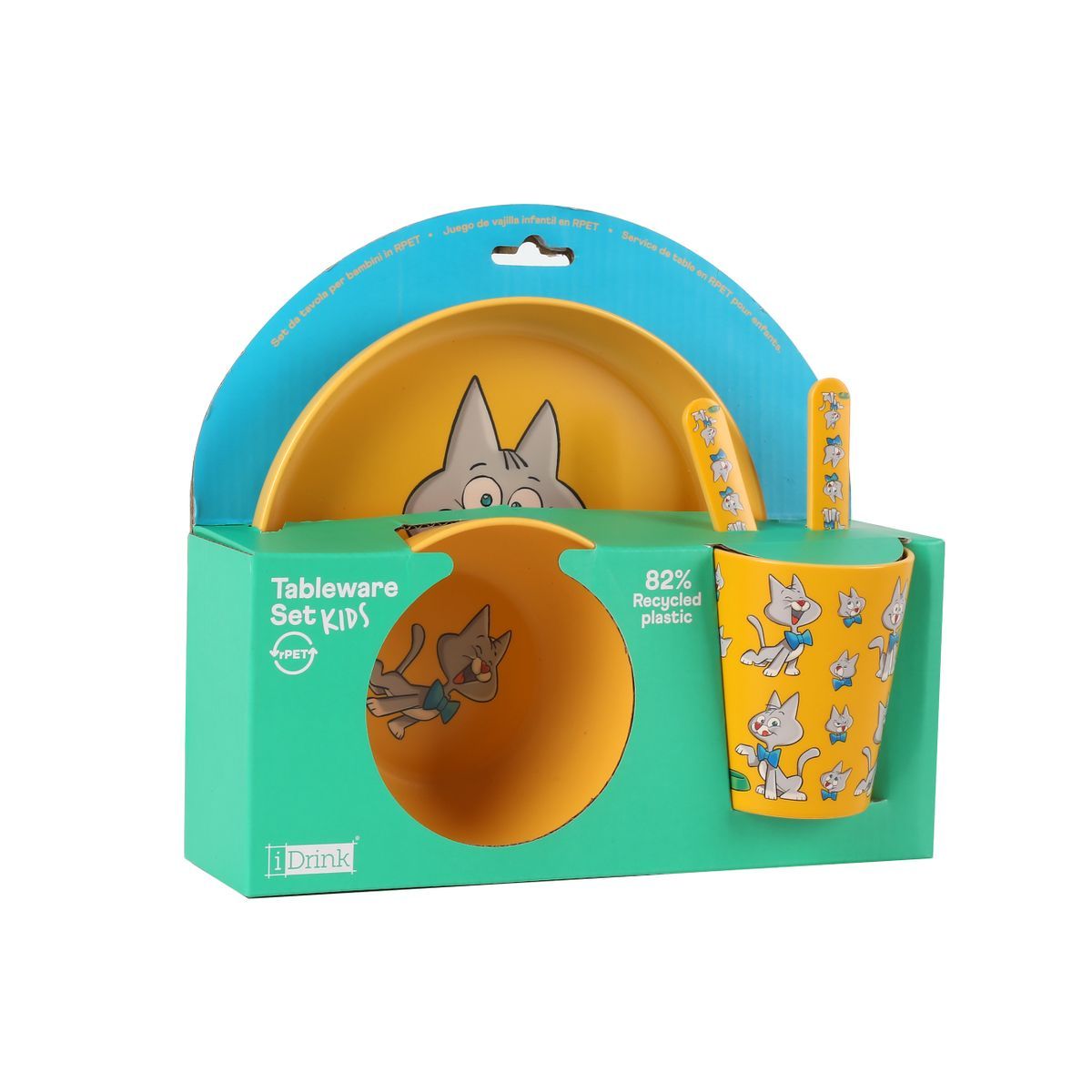 Set Comida para Niños con Taza, Cuenco, Plato y Cubiertos C THE CAT ITotal Idea Regalo
