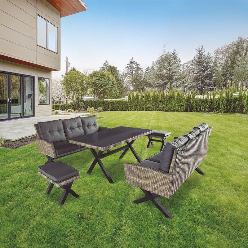 Set Conjunto Ratán Modelo Pascua 2Sofas+2Pufs+Mesa