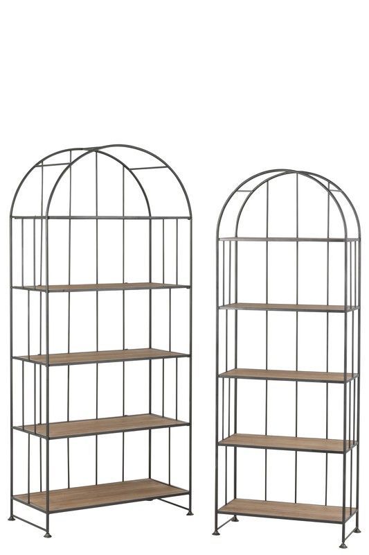 Set de 2 Estanterías de Metal y Madera Negras/Naturales, 80x40x182 cm