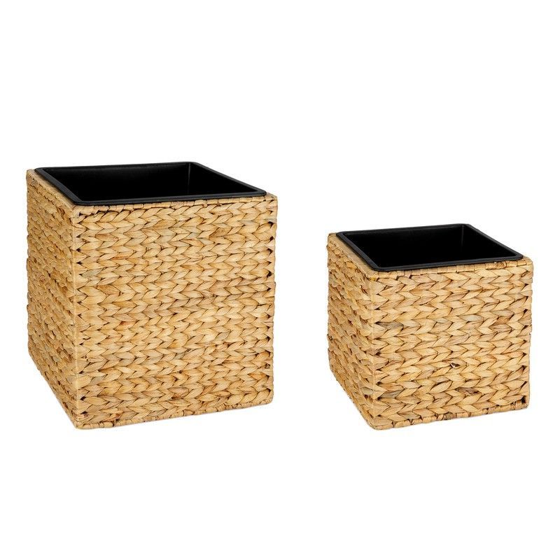 Set de 2 maceteros de jacinto natural/negro, 36,5 x 36,5 x 37 cm