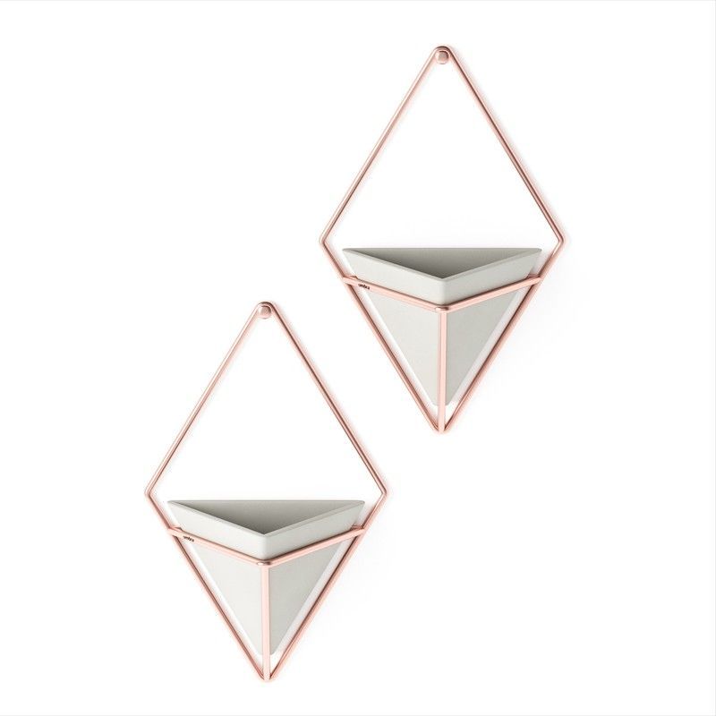 Set de 2 maceteros de pared de resina en color gris y cobre, 11 x 7 x 19 cm | Trigg