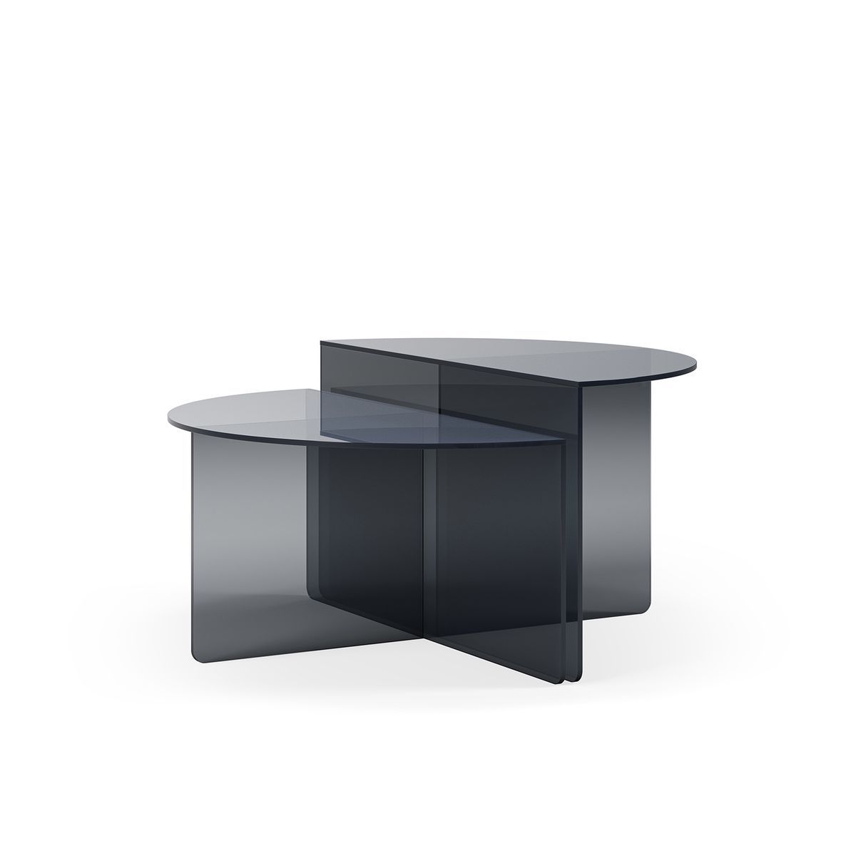 Set de 2 mesas de centro de cristal templado en gris azulado, 80 x 80 x 43 cm | Velta