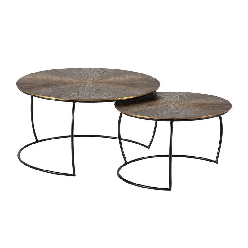 Set de 2 mesas de centro de metal en color oro viejo, 70-54 x 70-54 x 38-34 cm | Selene