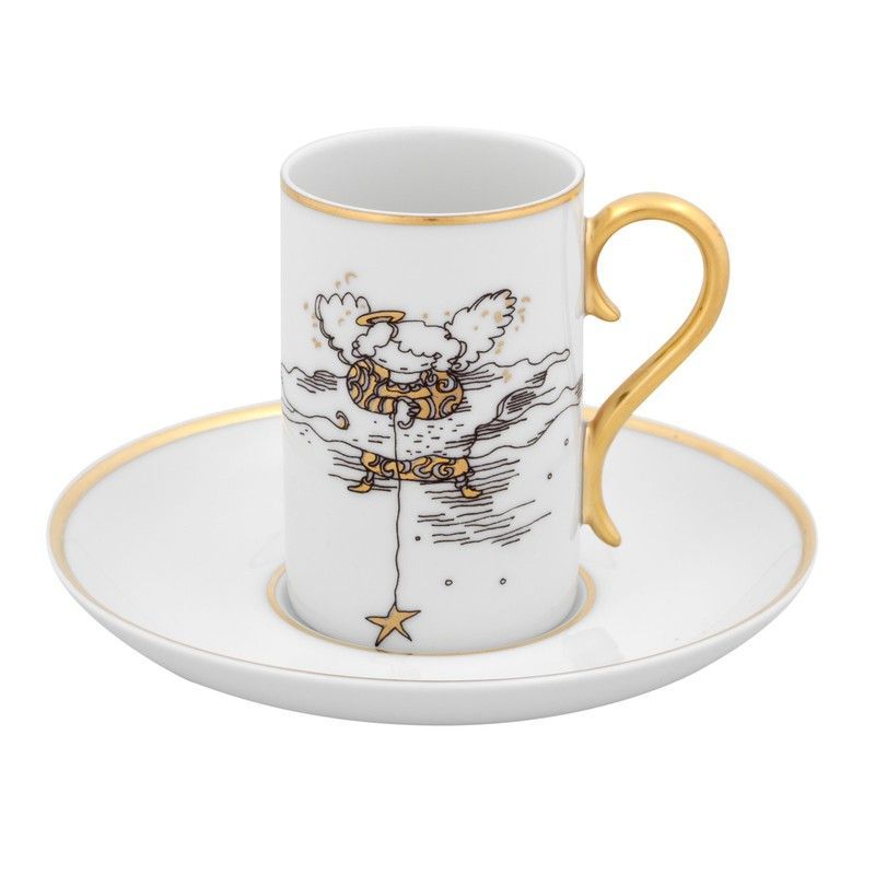 Set de 2 tazas de café de porcelana blanco y dorado, Ø 12,8 x 7,6 cm | Chasing stars