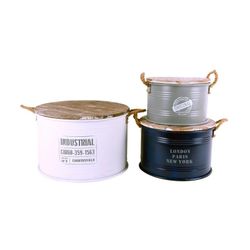 Set de 3 cajas de metal blanco, azul y gris, Ø50x33 cm