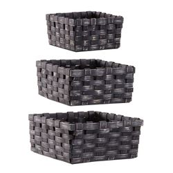 Set de 3 Cestas de Mimbre Negro, 36x32x17cm