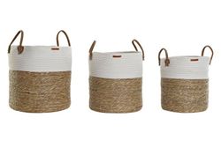 Set de 3 cestas grandes de fibra natural y algodón