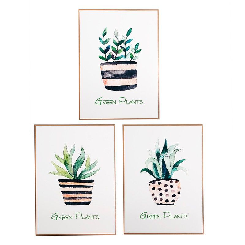 Set de 3 cuadros de lienzo multicolor, 60 x 3 x 80 cm | Ela