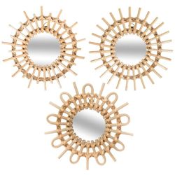 Set de 3 espejos redondos de mimbre Sol diametro 28 cm