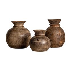 Set de 3 Jarrones  de Madera de Mango Natural, 26x26x29 cm.