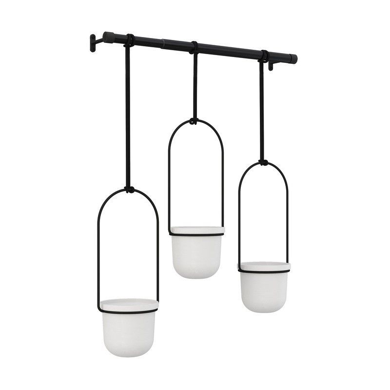 Set de 3 maceteros colgantes de polímero en blanco y negro, 64 x 15 x 110 cm | Triflora
