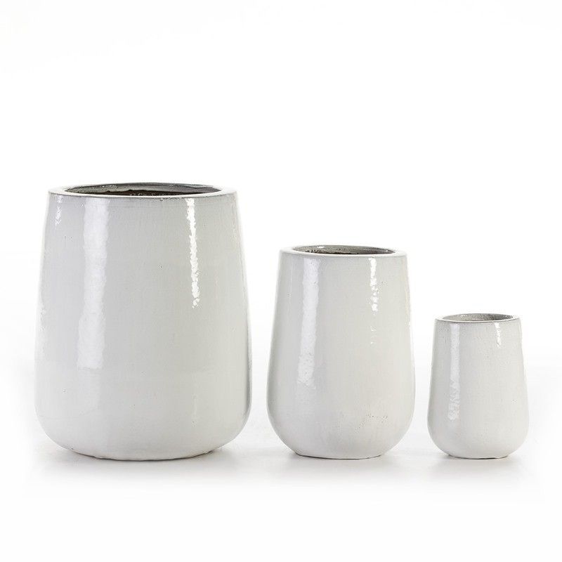 Set de 3 Maceteros de Gres Blanco, 54x54x65 cm