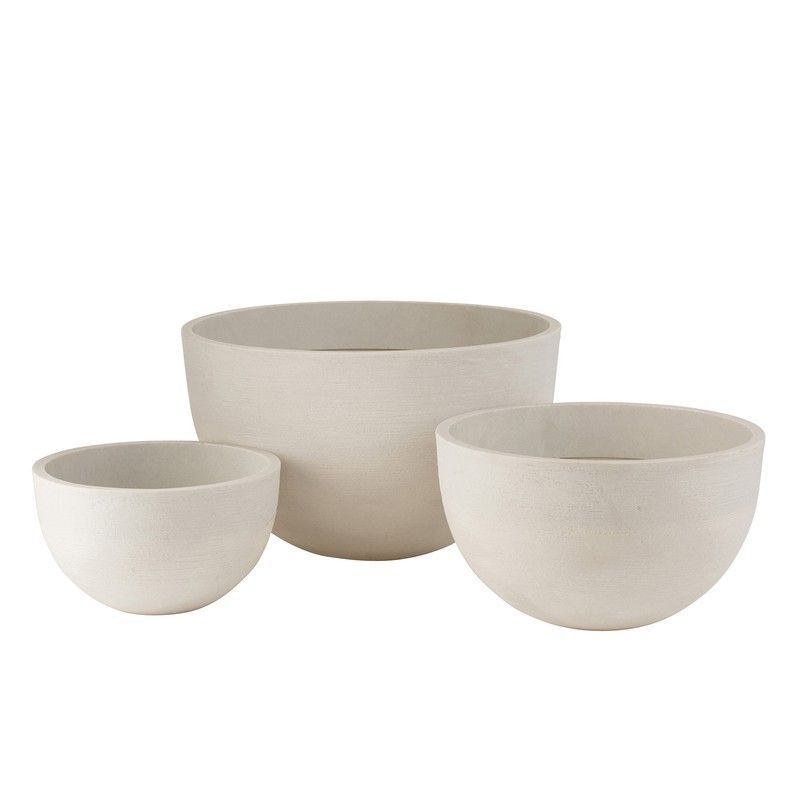 Set de 3 Maceteros Redondo Bajos de Cerámica Blancos, Ø60x46 cm
