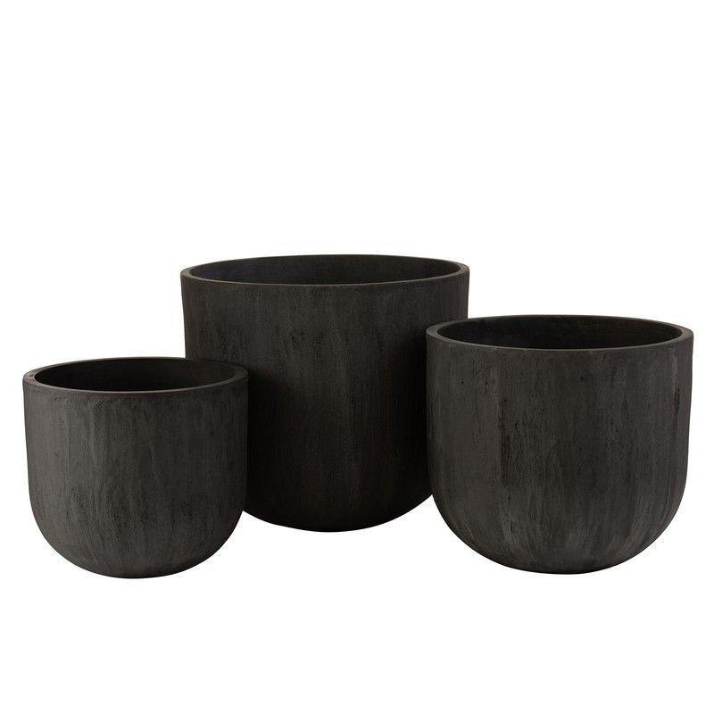 Set de 3 Maceteros Redondos M de Cerámica Negros, Ø50x43,5 cm