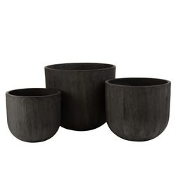 Set de 3 Maceteros Redondos M de Cerámica Negros, Ø50x43,5 cm