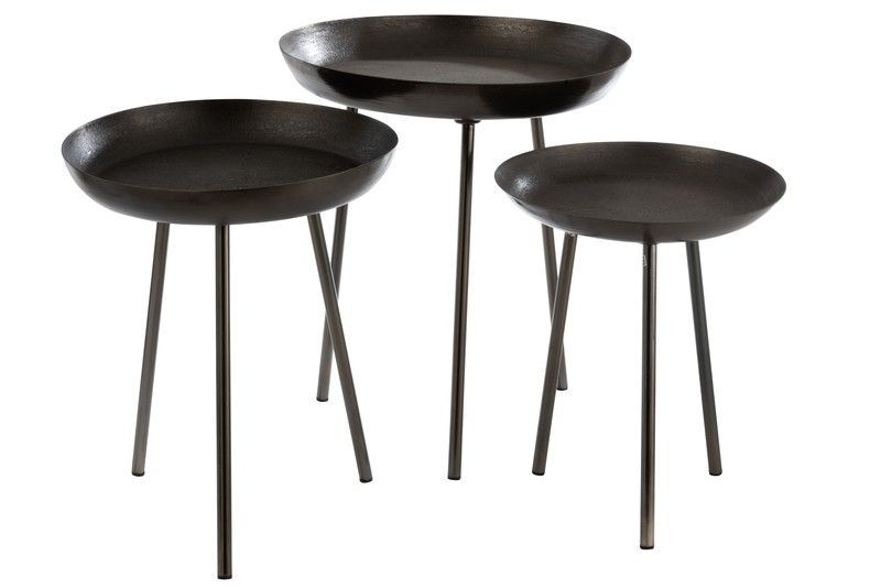 Set de 3 Mesas Auxiliares Bandeja Redondas de Metal Gris Oscuro, Ø52x58 cm