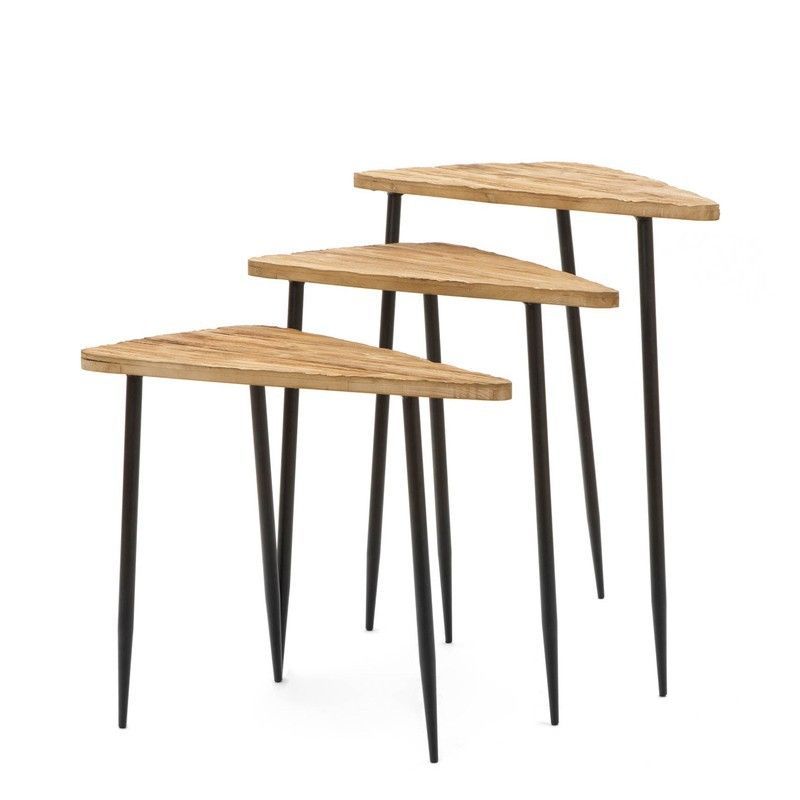 Set de 3 mesas auxiliares, L. 40 x 71,5 x 75 cm M. 35,5 x 61,5 x 65 cm S. 30 x 52 x 55 cm, de madera