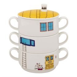 Set de 3 tazas de porcelana en multicolor, 15,7 x 10,7 x 17,1 cm | Bairro Das Flores