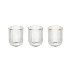 Set de 3 vasos de cristal en transparente y oro, 7,5 x 7,5 x 10 cm | Eclipse