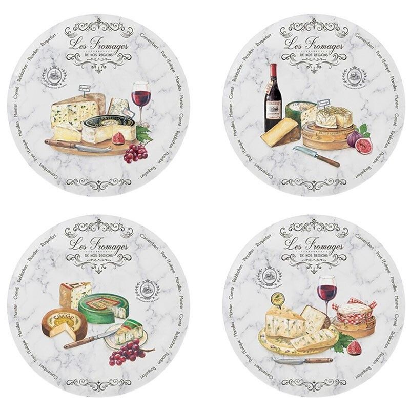 Set de 4 platos de quesos de porcelana en multicolor, Ø 19 x 2 cm | Les Fromages