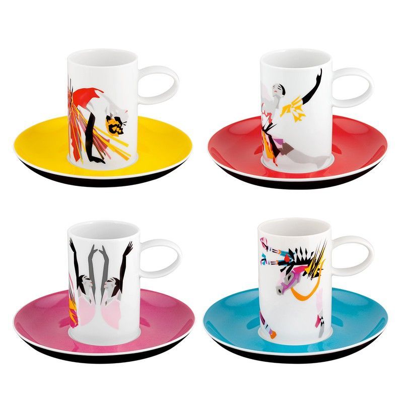 Set de 4 tazas de café con platillo de porcelana en multicolor, 28,7 x 28,7 x 28,7 cm | Tchaikovsky