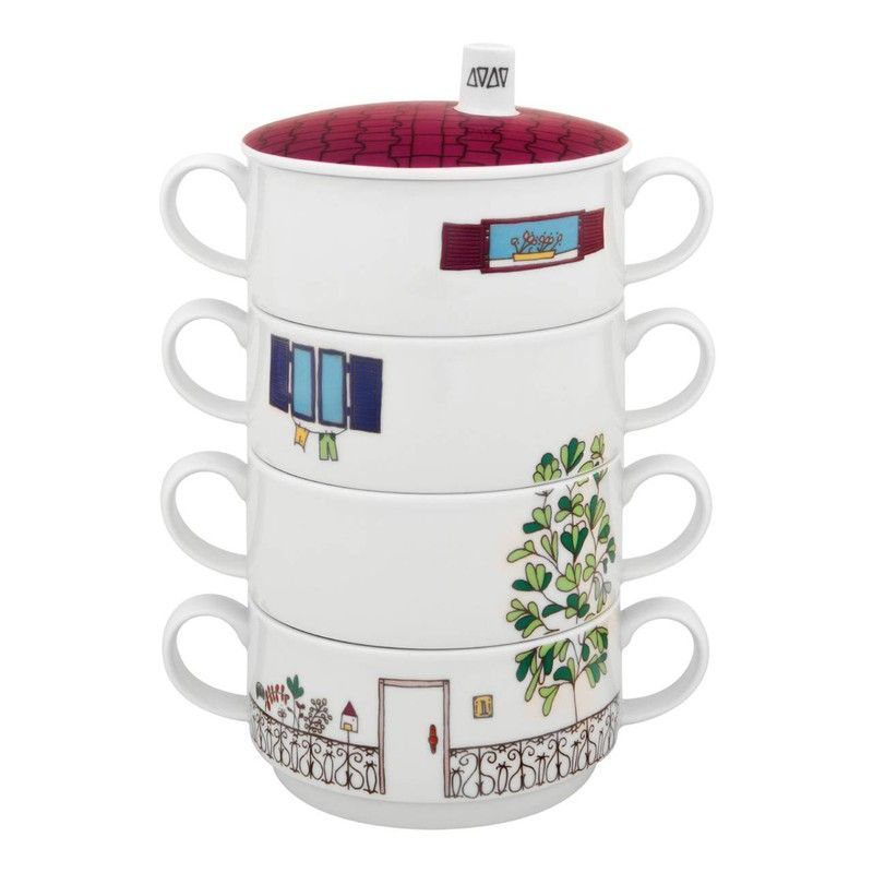 Set de 4 tazas de porcelana en multicolor, 15,7 x 10,7 x 21,5 cm | Bairro Das Flores
