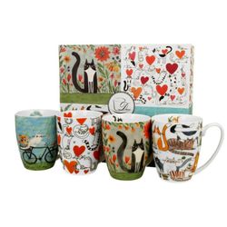 Set de 4 tazas de porcelana en multicolor | Cats
