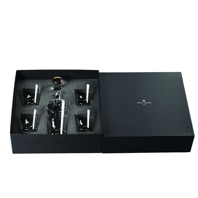 Set de 4 vasos bajos y botella de cristal y oro transparente y dorado | Olympos