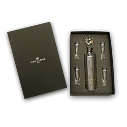 Set de 4 vasos de chupito y botella de vodka de cristal y oro transparente y dorada | Naipes