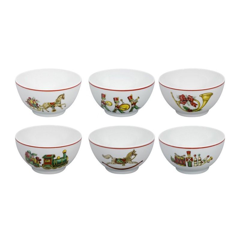 Set de 6 boles de porcelana blanco,verde y rojo, Ø 12,6 x 6,9 cm | Christmas magic