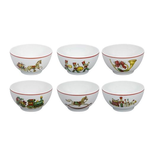 Set de 6 boles de porcelana blanco,verde y rojo, Ø 12,6 x 6,9 cm | Christmas magic