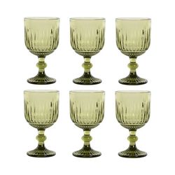 Set de 6 copas de agua, 9 x 9 x 16,5 cm, de cristal en verde | Colección Striped