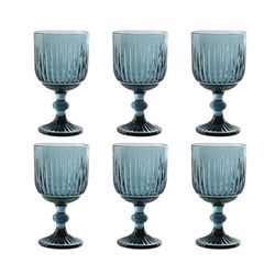 Set de 6 copas de agua de cristal en azul, 8,8 x 8,8 x 16,3 cm | Striped