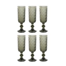 Set de 6 copas de champagne de cristal en gris, 7 x 7 x 20 cm | Sea Side