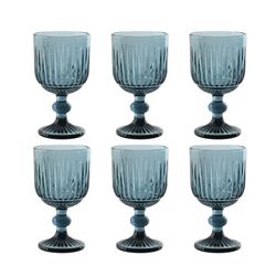Set de 6 copas de vino, 8 x 8 x 14,5 cm, de cristal en azul | Colección Striped