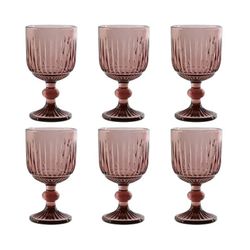 Set de 6 copas de vino, 8 x 8 x 14,5 cm,  de cristal en rosa| Colección Striped