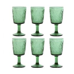 Set de 6 copas de vino, 8 x 8 x 15,5 cm,  de cristal en verde | Colección Hojas