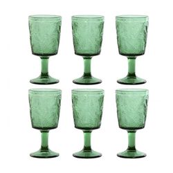 Set de 6 copas de vino de cristal en verde, 8 x 8 x 15,5 cm | Hojas