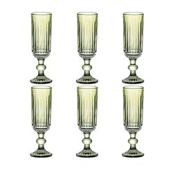 Set de 6 copas flauta, 6 x 6 x 18,4 cm, de cristal en verde | Colección Striped