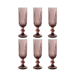 Set de 6 copas flauta de cristal en rosa, 6 x 6 x 18,4 cm | Striped