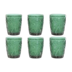 Set de 6 vasos , 8 x 8 x 10 cm, de cristal en verde | Colección Hojas