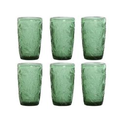 Set de 6 vasos altos, 8 x 8 x 13 cm, de cristal en verde| Colección Hojas