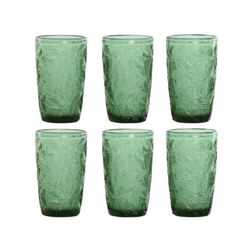 Set de 6 vasos altos de cristal en verde, 8 x 8 x 13 cm | Hojas