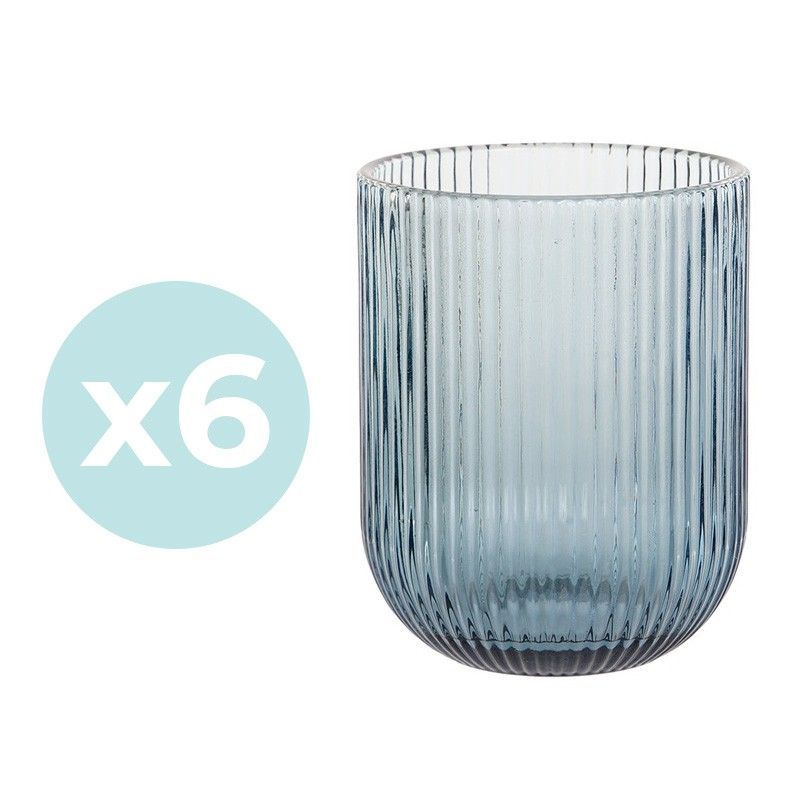 Set de 6 vasos de cristal en azul, 7,5 x 7,5 x 9,5 cm | Lines