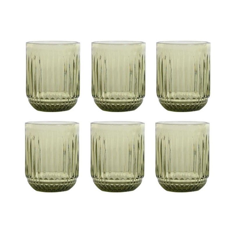 Set de 6 vasos de cristal en verde, 7,5 x 7,5 x 9,5 cm | Striped